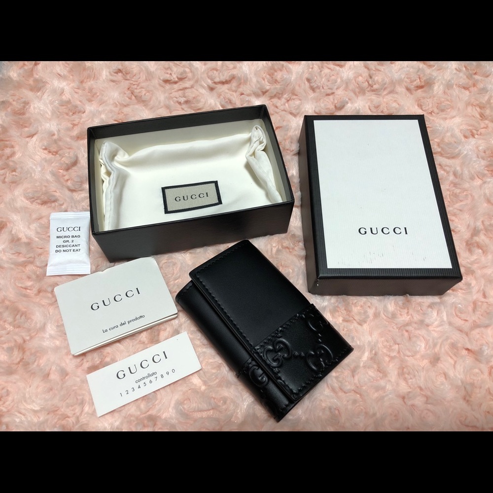 🆕 GUCCI Key Holder Black Wallet Case GUCCISSIMA